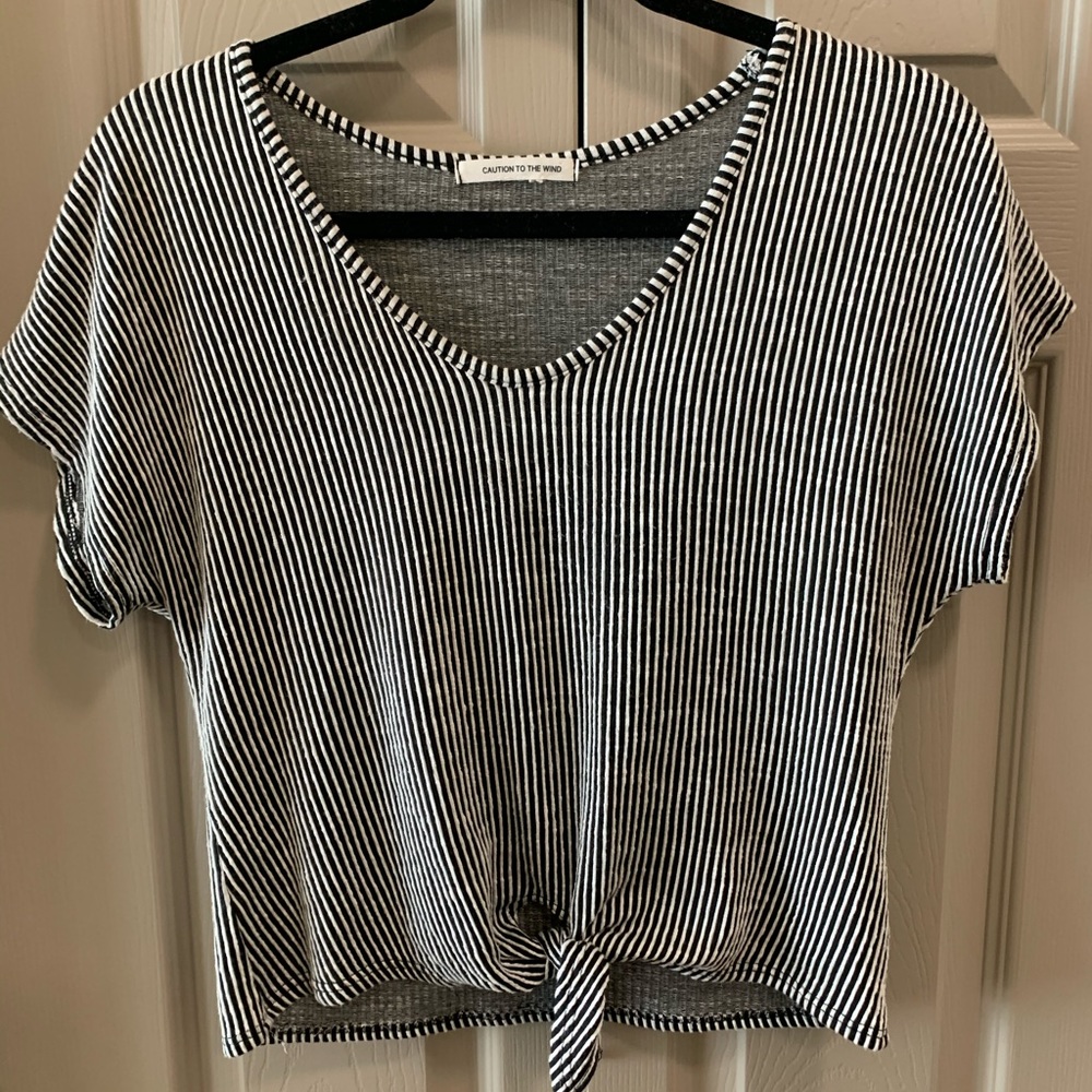 Cropped tie-front striped top